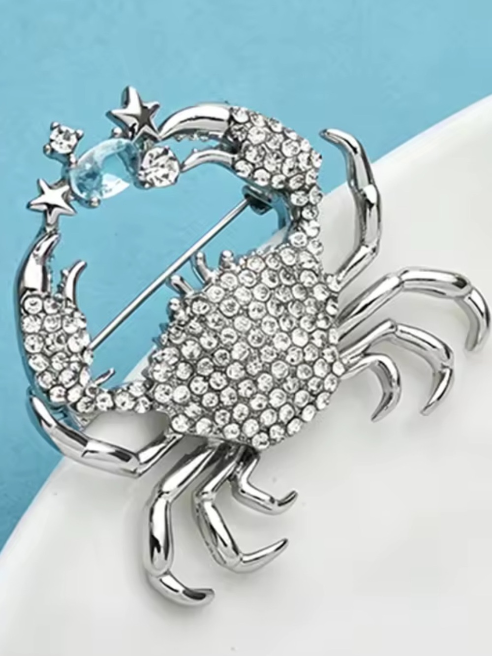 Crystal Crab Blue Gem Brooch